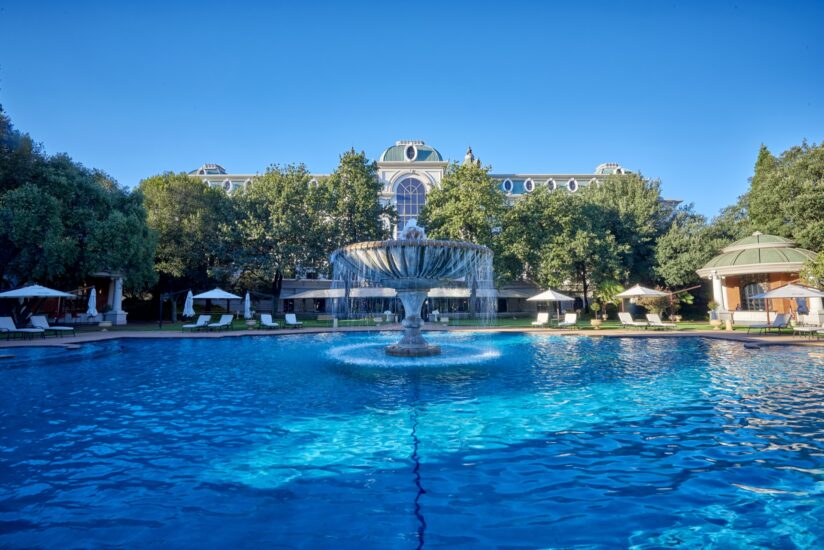 Outdoor pool with tiered fountain at the D'oreale Grande, Emperors Palace