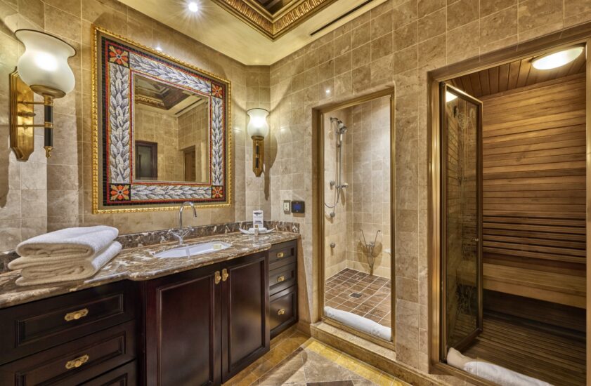 Presidential Suite bathroom with shower and sauna at the D'oreale Grande