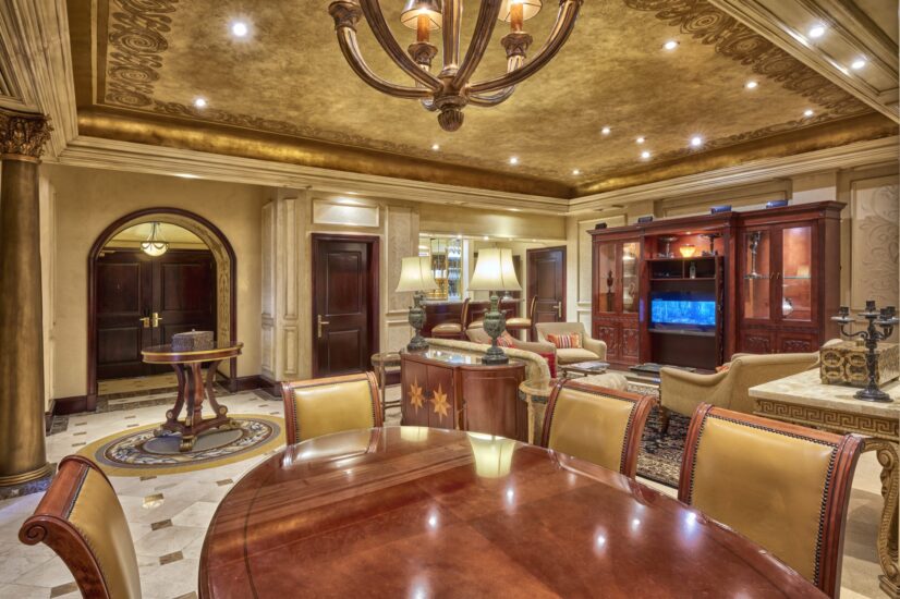Presidential Suite dining and lounge with mosaic marble floor at the D'oreale Grande