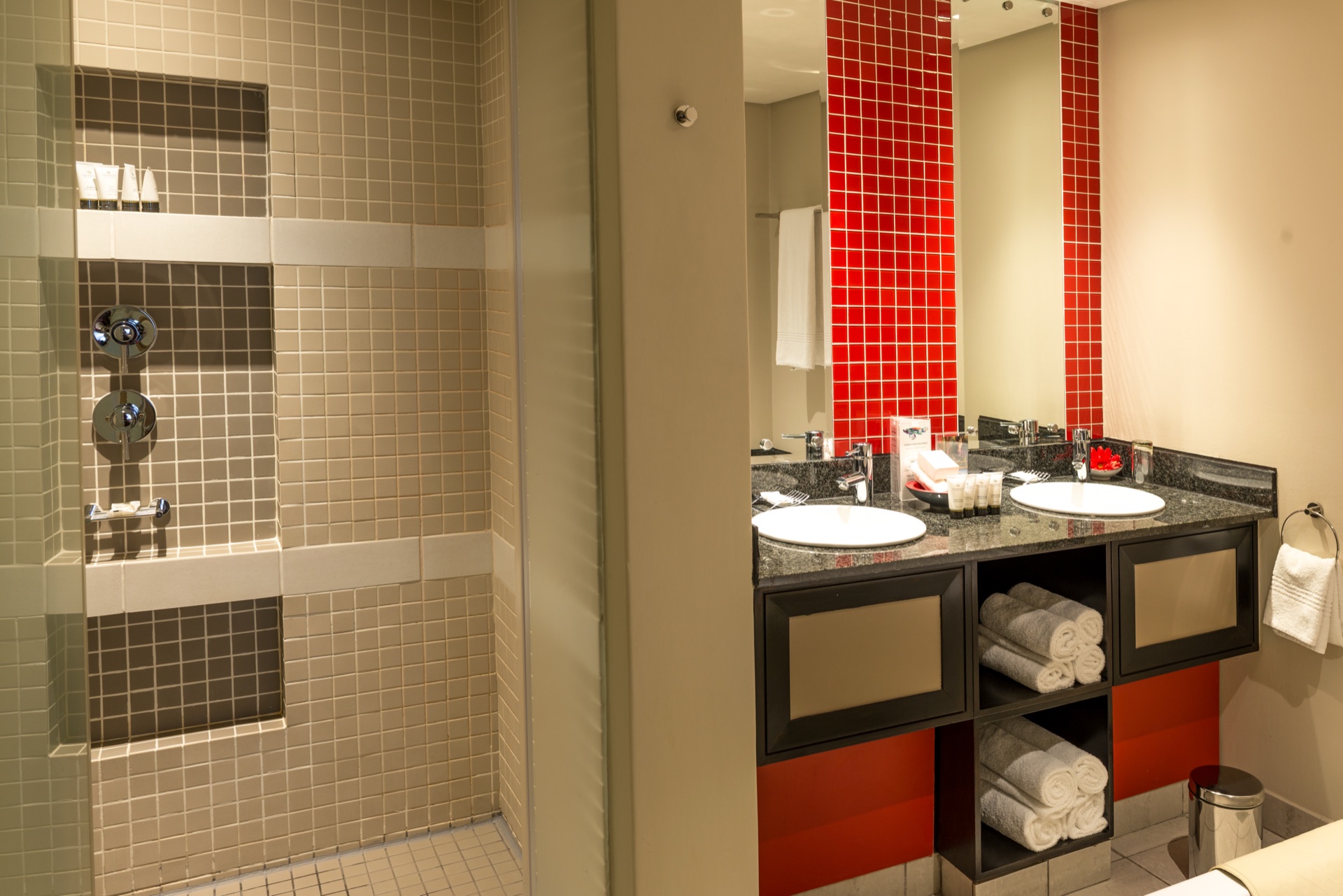 Presidential Suite bathroom with double vanity at Peermont Mondior
